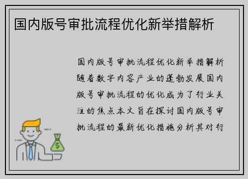 国内版号审批流程优化新举措解析